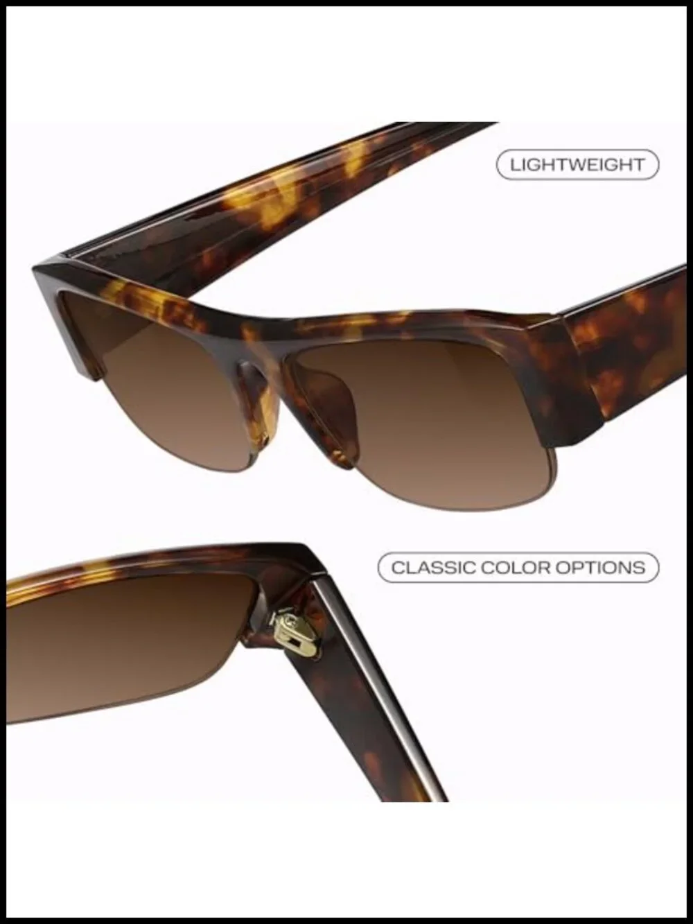 Polarized Semi Rimless Sunglasses Retro Round Frame TR90